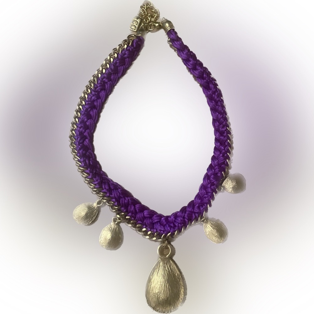 Purple & Gold Statement Jewelry Set – Braided Necklace + Teardrop Gem Earrings - Picture 5 of 6